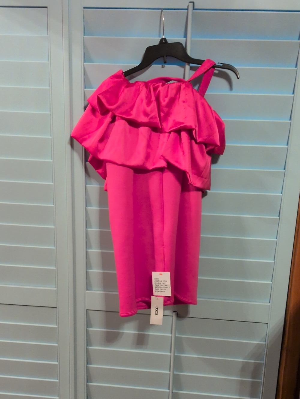 ASOS Hot Pink Ruffle One-Shoulder Mini Dress